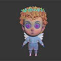 Cute Game Movie Character With Curly Hair Flower Crown And White Wings