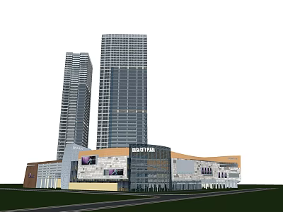 Modern Commercial Complex With Two Tall Skyscrapers And Modern Retail Exterior Design 3d model