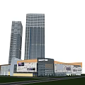 Modern Commercial Complex With Two Tall Skyscrapers And Modern Retail Exterior Design