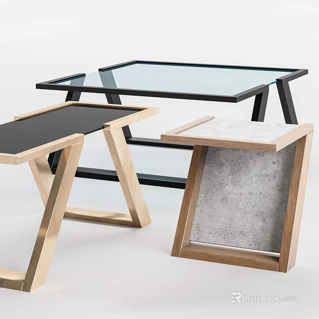 Modern Coffee Tables With Glass Wooden And Concrete Tops And Geometric Frames 3d model 