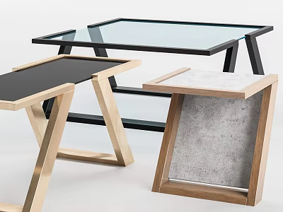 Modern Coffee Tables With Glass Wooden And Concrete Tops And Geometric Frames 3d model