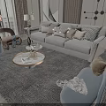 Modern Light Gray Sofa Coffee Table Set With Decorative Pillows Round Table And Area Rug 3d model