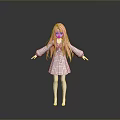 Game Movie Character With Pink Long Hair White Dress Arms Outstretched 3D Model Dark Background