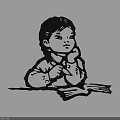 Artistic Wall Decor Depicting Child Sitting at Desk Reading a Book Design