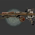 Ancient Wooden Catapult Model With Frame Launch Arm And Stone Projectile