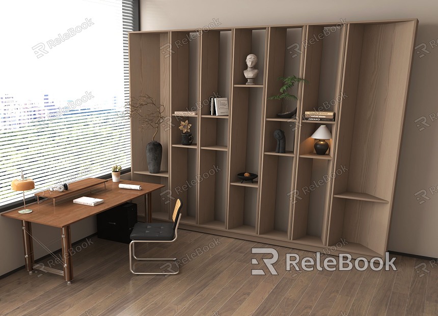 Modern Bookshelf Decoration Floor-type Storage Rack Display Rack Table and Chair Combination model