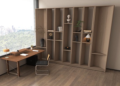 Modern Bookshelf Decoration Floor-type Storage Rack Display Rack Table and Chair Combination 3d model