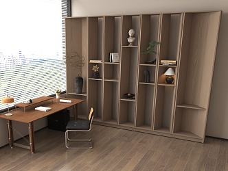 Modern Bookshelf Decoration Floor-type Storage Rack Display Rack Table and Chair Combination 3d model