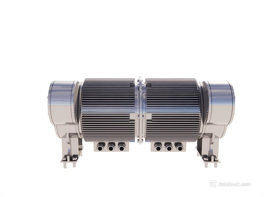 High Performance Industrial Mechanical Equipment Metal Cylindrical Component With Heat Sink Bracket And Interface 3d model 