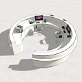 Contemporary Round White Reception Desk With Computer And Office Equipment Setup 3d model