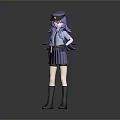 Child Cartoon Character In Police Uniform With Purple Hair And Blue Outfit