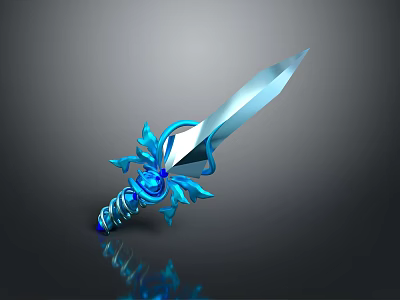 Ornate Blue Fantasy Sword With Decorative Hilt And Glowing Blade Design 3d model