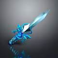 Ornate Blue Fantasy Sword With Decorative Hilt And Glowing Blade Design