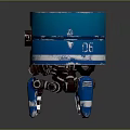 Blue Sci Fi Robot With Round Eye White Stripes Cylindrical Body And Mechanical Legs
