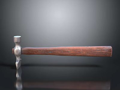 Claw Hammer with Metal Head and Wooden Handle on Black Smooth Surface and Reflection 3d model