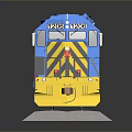 Detailed Blue Train Model Moving on Straight White Track with Dark Background