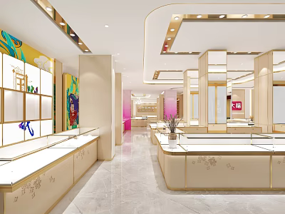 Elegant Modern Jewelry Store Interior With Glass Display Cases And Soft Lighting 3d model