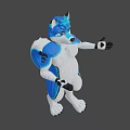 3D Game Movie Anthropomorphic Fox Character With Blue White Fur Standing Open Hands