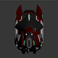 Futuristic Red and Black Weapon with Shiny Metallic Body and Circular Components