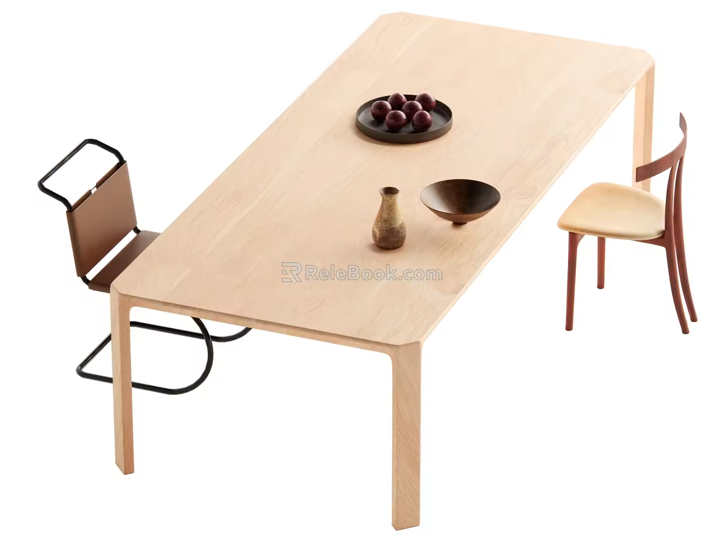 Log wind dining table and chair combination 3d model