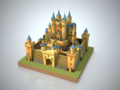 Ancient Architectural Castle with Medieval Towers Blue Spires and Stone Walls 3d model