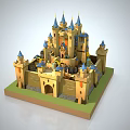 Ancient Architectural Castle with Medieval Towers Blue Spires and Stone Walls