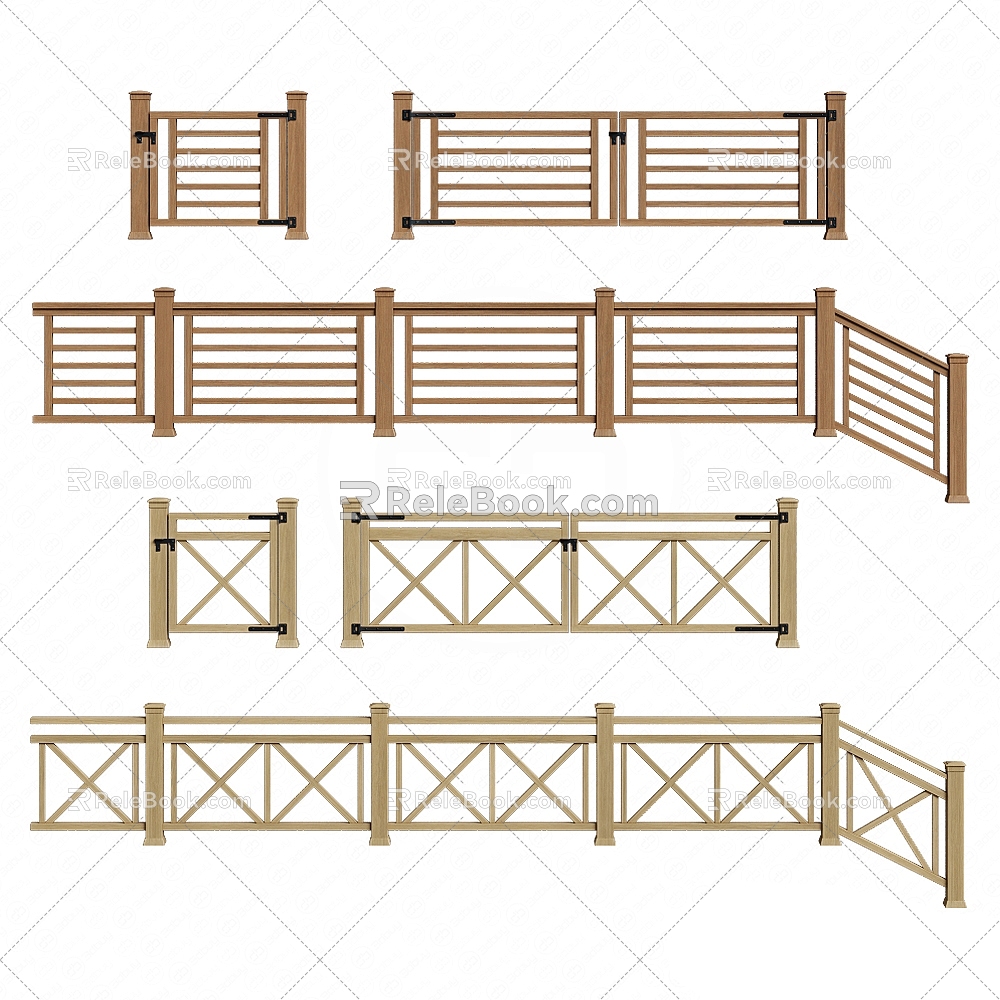 Wooden Fence Railing Fence Handrail 3d model