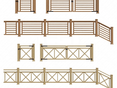 Wooden Fence Railing Fence Handrail 3d model