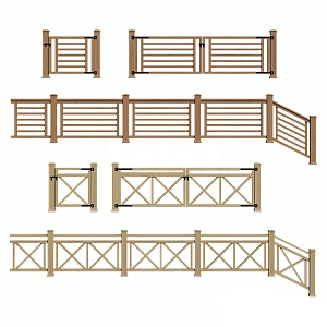 Wooden Fence Railing Fence Handrail 3d model