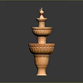 Orange Three Tiered Decorative Fountain With Carved Patterns Pedestal And Top Ornament