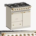 Elegant Cream Colored Kitchen Stove Oven With Gold Knobs Handles And Cabinet Doors