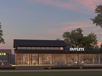 Modern Guesthouse Building With Large Glass Windows Black Roof And Sunset Sky 3d model