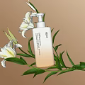 Natural Gradient Yellow Perfume Cosmetics Bottle With Pump Dispenser White Lily Flowers Green Leaves
