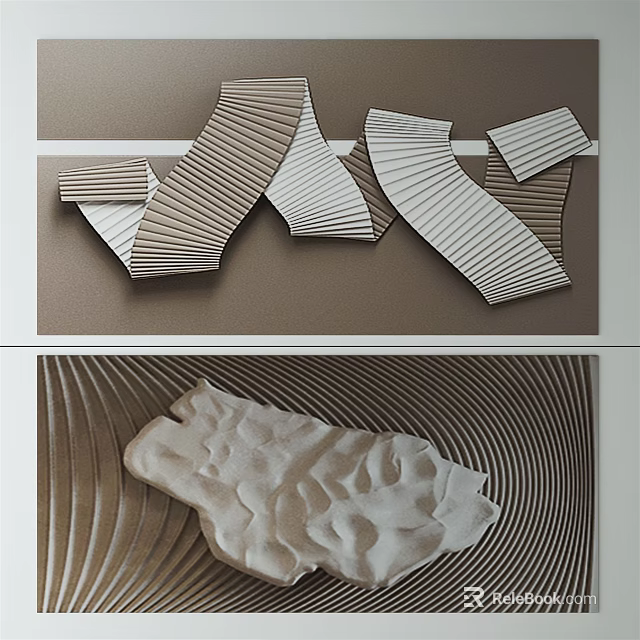 3D Striped Wavy Wall Decor With Brown And White Textured Design 3d model 