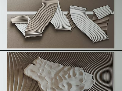 3D Striped Wavy Wall Decor With Brown And White Textured Design 3d model