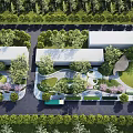 Scenic Urban Park Landscape With Cherry Trees Green Lawns Curved Paths And White Buildings