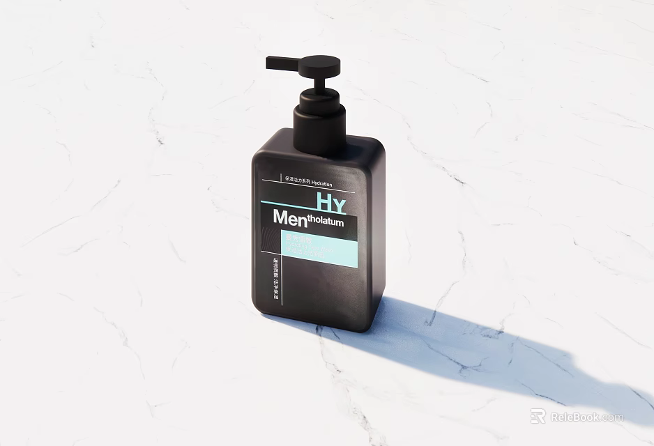 LUXE Moisture Black Cosmetic Bottle With Pump Dispenser On Marble Surface 3d model 