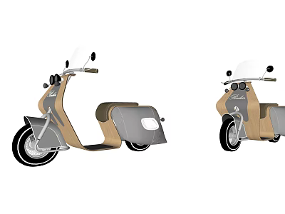 Silver And Wooden Scooter With Transparent Windshield Brown Seat And Black Wheels 3d model
