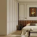Elegant Bedroom Interior With Decorative Headboard Framed Paintings Large Window And Soft Area Rug