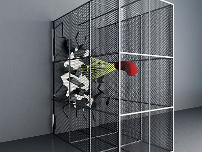 Cubic Metal Grid Structure with Colorful Geometric Shapes Green Lines Red Sphere Black White Blocks 3d model
