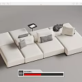 Modern White Sectional Sofa With Gray Pillows Throw Blanket And Side Table 3d model