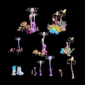 Cartoon Scene Featuring Fantasy Plants Colorful Mushrooms And Vibrant Flower Stems
