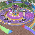 Colorful Children's Play Area With Circular Floor Design Carousel Structure And Slide
