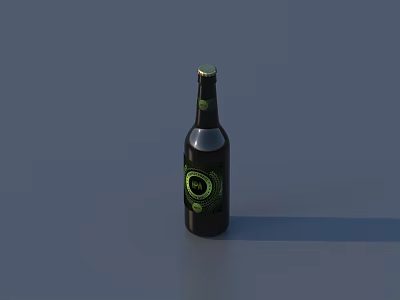 Dark Wine Bottle With Green Circular Logo And Golden Cap On Gray Background 3d model