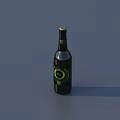 Dark Wine Bottle With Green Circular Logo And Golden Cap On Gray Background