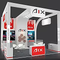 AIX Exhibition Booth With Modern White Red Design Display Screens And White Chairs