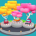 Colorful Cartoon Trees With Yellow Pink Block Shaped Canopies And White Trunks On Blue Background
