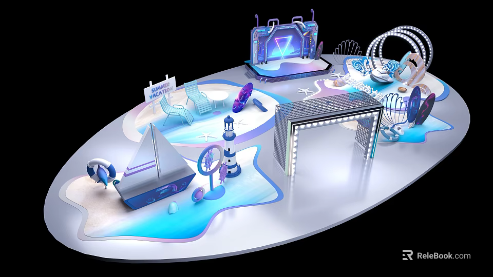 Contemporary Art Installation With Geometric Structures Blue Lighting And Transparent Elements 3d model 
