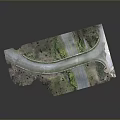 Stone Arch Bridge Model With Curved Road And Green Plant Surroundings