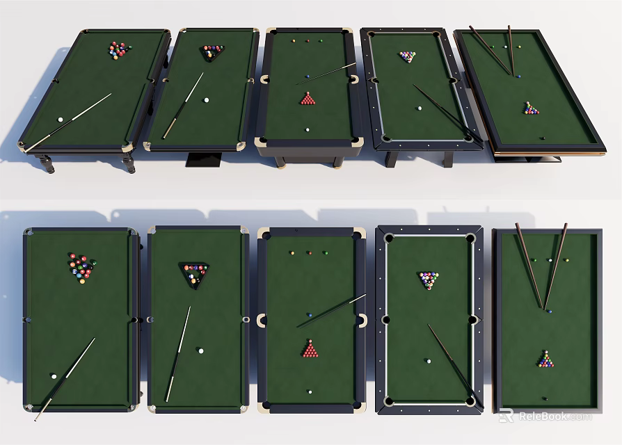 High Quality Billiard Tables Sports Equipment With Pool Cues And Triangle Racks 3d model 